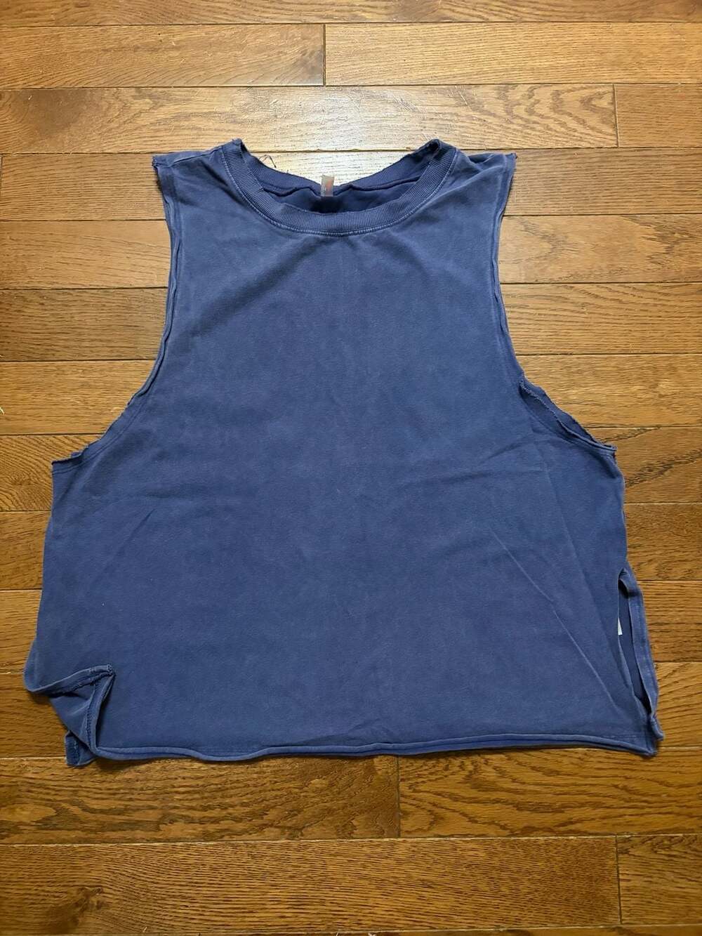 Free People Tank Top Size M Blue Sleeveless Crew Neck Distressed Hem